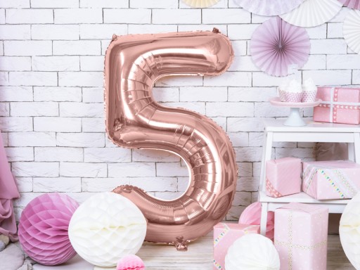 Balóniky k 5. narodeninám Rose Gold Rose Gold Číslo veľké 86 cm Narodeninové 1ks