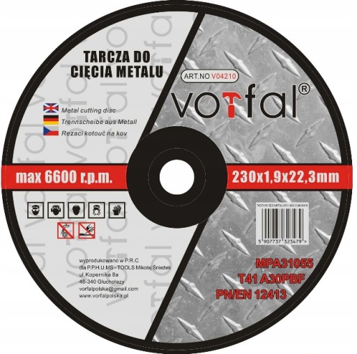 DISKY REZNÉ KOTÚČE NA OCEL KOV 230x1,9mm KOTOUČE DO UHLOVEJ BRÚSKY