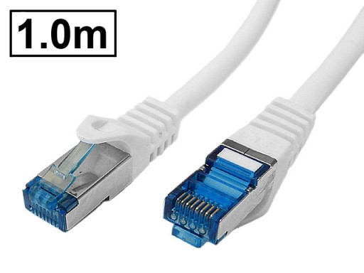 Cat.6A PIMF prepojovací kábel tienený RJ45-RJ45 1:1 Cu AWG26 biely 1m