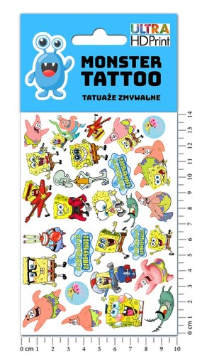 UMÝVAJÚCE DOČASNÉ TETOVANIE PRE DETSKÉ DETSKÉ SPONGEBOB ORIGINÁLNE VZORY