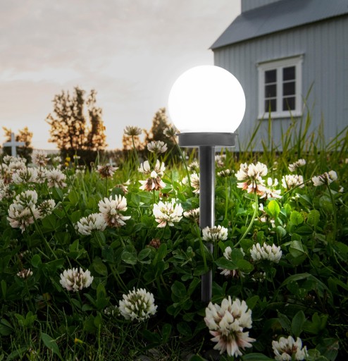 Solárne LED záhradné svietidlo, BIELA GUĽA, 10 cm, Vodotesné IP44