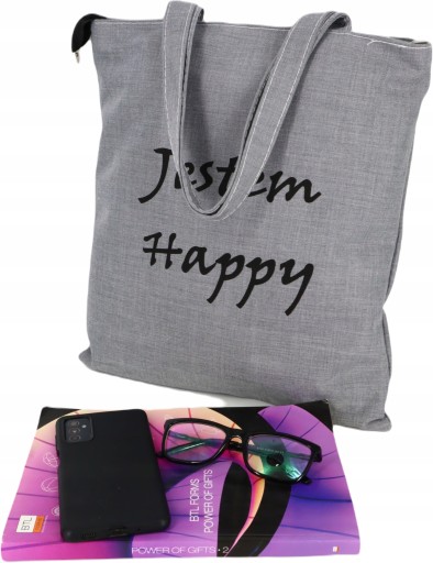 Nákupná taška I AM HAPPY, šedá