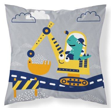 Obliečka na vankúš Dino Dinus Cars Bagr 40x40 šedá bavlna pre deti