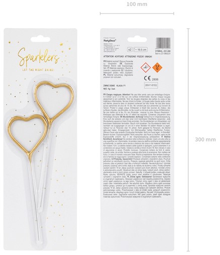 COLD SPARKERS ZLATÉ SRDCE na VALENTÍNSKE VÝROČIE SVADBY 16,5cm 2 kusy