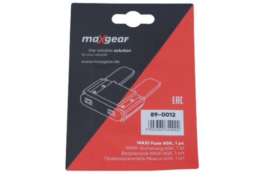 89-0012 PLATŇOVÁ POISTKA MAXI 60A MAXGEAR