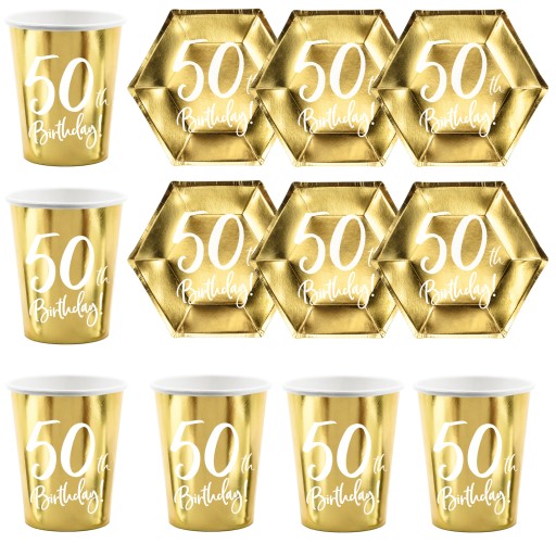 Sada šálok a tanierov 50th Birthday Gold 12 ks