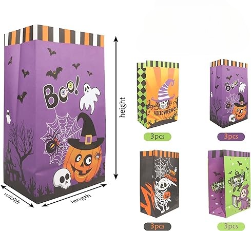 Bonboniéra Halloween papierové tašky samolepky sada 12 ks