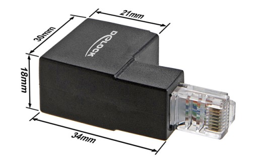 RJ45 adaptér uhlový 90 stupňov zástrčka-zásuvka cat.6 UTP DELOCK
