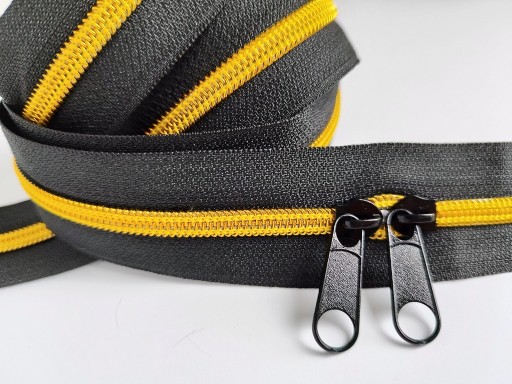Špirálový zips 5 mm zips ČIERNO-ZLATÝ 1 meter + 2 zipsy