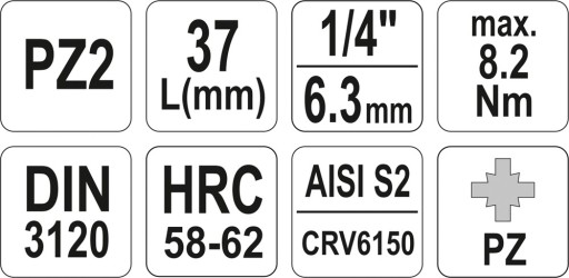 YATO - POZIDRIV PZ2 L-KĽÚČ 1/4'' BIT