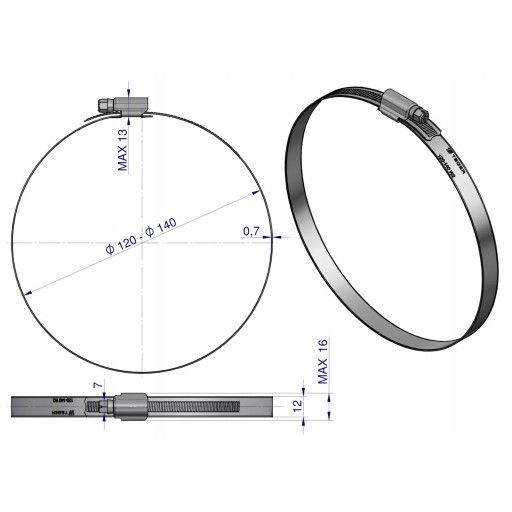 Upínacia páska 120-140mm GBS červ W2 12mm Teger