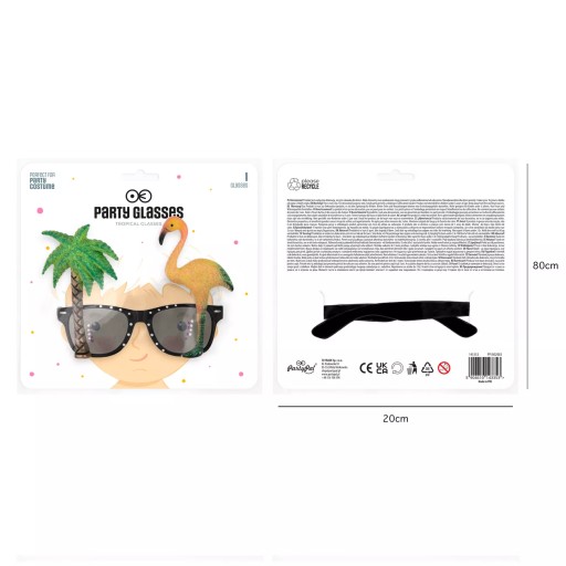 Detské okuliare s tropickou palmou plameniaky, čierne