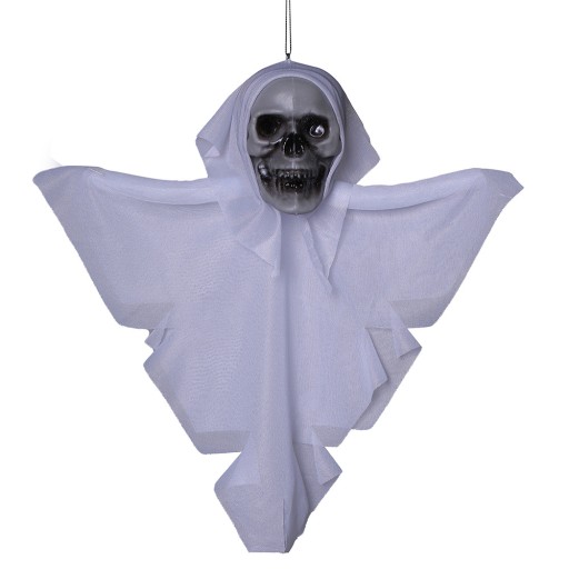 ZÁVISNÁ HLAVA LEBKA HALLOWEENSKÁ DEKORÁCIA STRAŠIDLÁ ORGABA BIELA