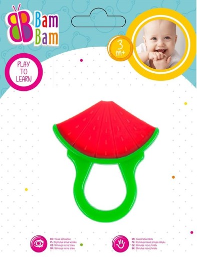Upokojujúce hryzátka pre Bábätká 4 mesiace VODOVÝ MELÓN farebné gumené hryzátko BAMBAM