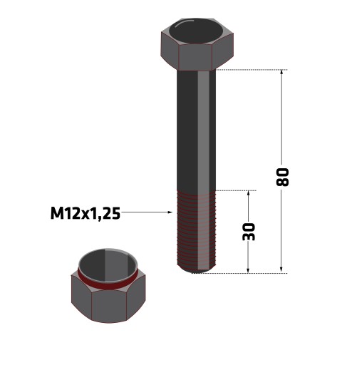 Tvrdená skrutka M12x80 triedy 10,9 do mulčovača Ducker