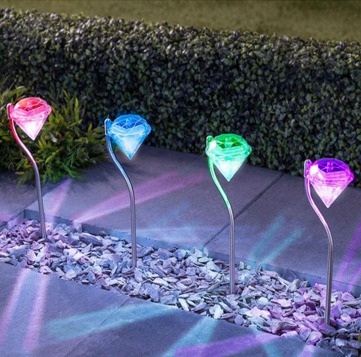 diamantová solárna lampa 2LED biela/RGB P-780