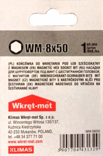 Farmárska šesťhranná magnetická špička M8x50