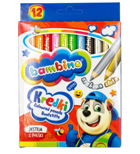 BAMBINO školské pastelky hrubé, 12 farieb, zlaté