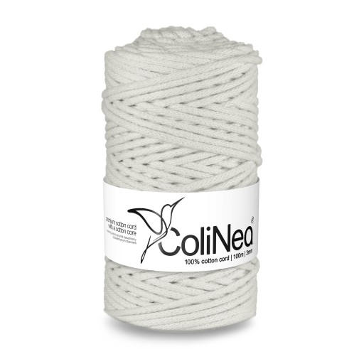 ColiNea pletená makramé šnúrka, 100% bavlna, 3mm, 100m, biela
