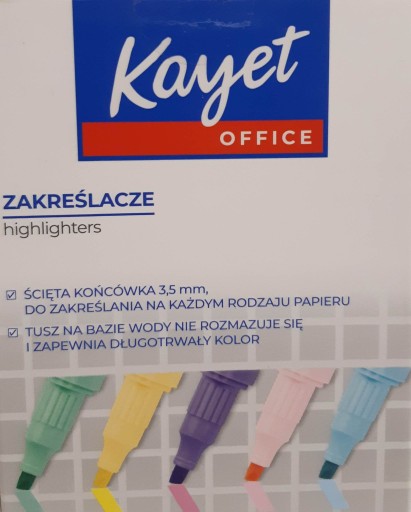 KAYET Pastelové zvýrazňovače, skosený hrot, 5 farieb 442
