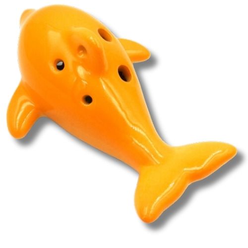 mini OCARINA, keramika, pomaranč, delfín, 6 otvorov, úchyty, tóny ocarina