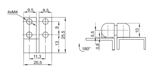 PRIEMYSELNÝ PÁNT ĽAVÝ 20,5 x 25,5 mm ČIERNA 180°