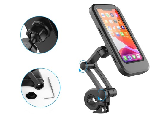 Držiak telefónu na bicykel pre váš telefón, vodotesný, uzamykateľný, otočný o 360 stupňov