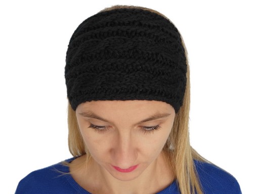 Čierny pásik do vlasov Zimný turban na široký teplý úplet na hlavu a uši