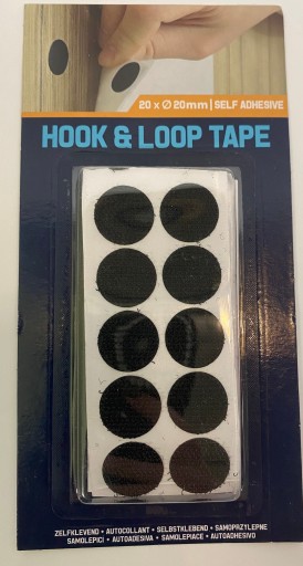Suchý zips Okrúhla samolepiaca páska so suchým zipsom, 20mm, 20ks, čierna