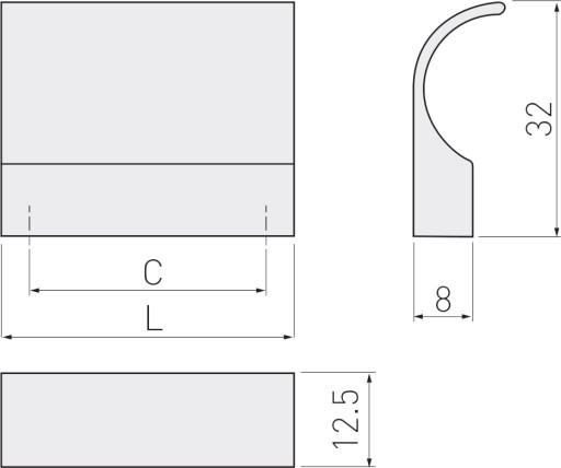 Nábytková úchytka UZ-605, C=32mm L=40mm, materiál: ZnAl, farba: hliník, GTV