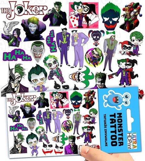 UMÝVAJÚCE DOČASNÉ TETOVANIE PRE DETI DETSKÝ JOKER ORIGINÁLNE DIZAJNY