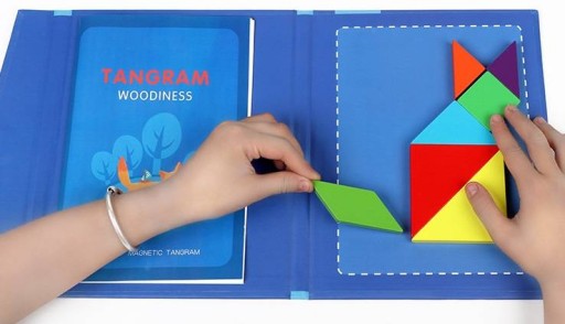 Kniha Tangram Drevené puzzle Magnetické bloky Montessori EDU