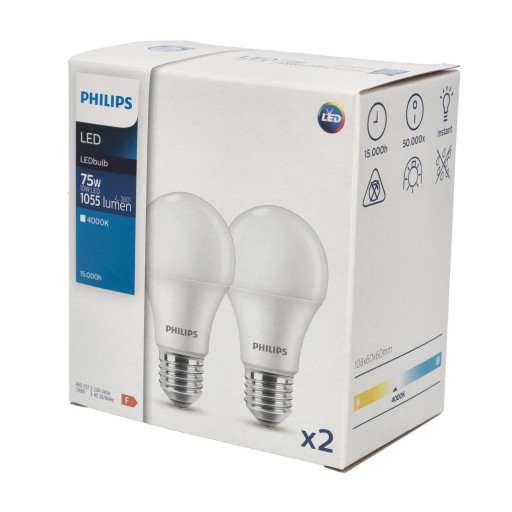PHILIPS SET 2x E27 LED žiarovka 10W =75W 4000K NEUTRÁLNA BIELA 1055lm A60