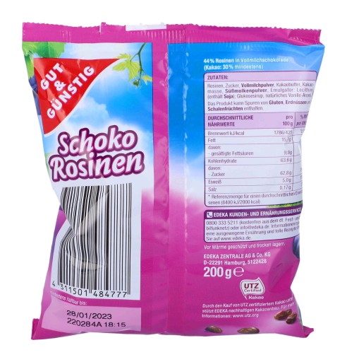 Hrozienka v mliečnej čokoláde 200 g z Nemecka