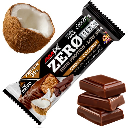 PROTEÍNOVÁ TYČINKA ČOKOLÁDA S KOKOSOM 20G proteín 1g cukor, čokoláda s nízkym obsahom cukru