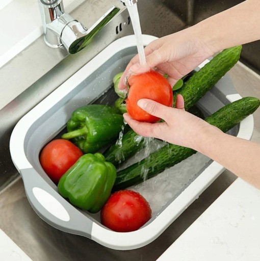 SKLADAČNÁ SILIKÓNOVÁ MISKA S ODPADOVOU DOSKOU NA KRÁJANIE DREVA 6,5L XXL