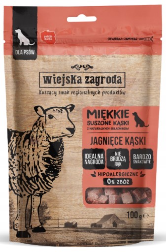 Wiejska Zagroda maškrty pre psov, mäso, sušené jahňacie sústa 100g SOFT
