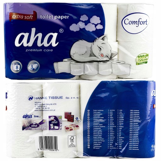 AHA Premium Extra jemný toaletný papier bez zápachu, 3 vrstvy, biely, 8 kotúčov