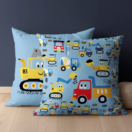Bavlnená obliečka na vankúš 40x40 cm bager osobné vozidlá nákladné autá bavlna