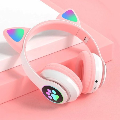SLÚCHADLÁ PRE DETI BLUETOOTH LED RGB MAČACIE UŠI