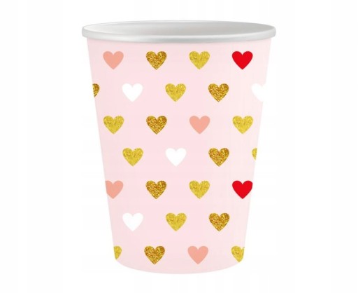 Valentínske papierové poháre so srdiečkami 250 ml 6 ks.