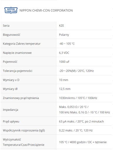 Kondenzátor 1000uF 6,3V 105C 10x13 Chemi-Con