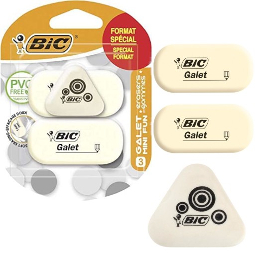 Tradičná guma do kancelárie, školy, 3 ks BIC Mini Fun + Galet 2 + 1