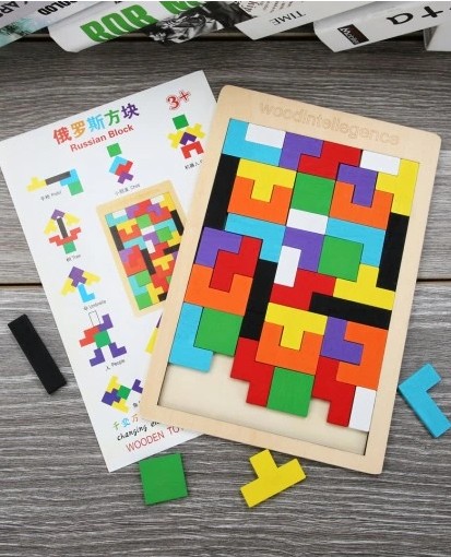 Puzzle Drevené kocky Montessori Tetris Puzzle