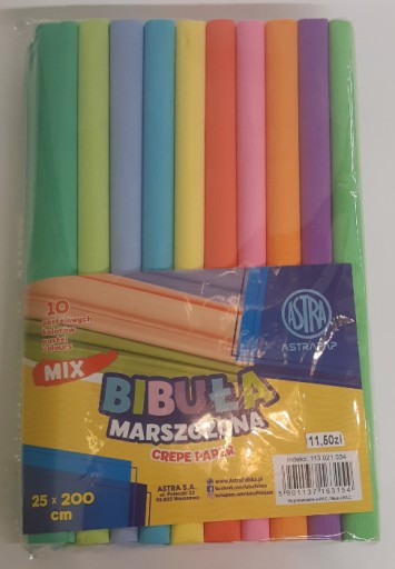 Krčený krepový papier, pastelová sada, 10 farieb.