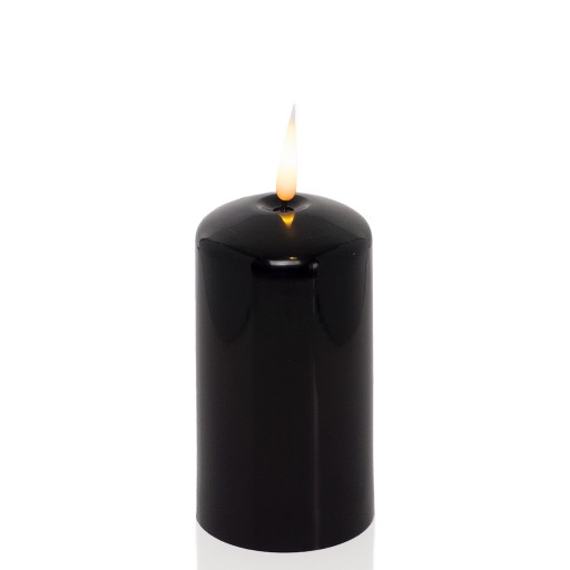 Čierna LED sviečka napájaná AA batériami, výška 18cm, vložka na sviečku