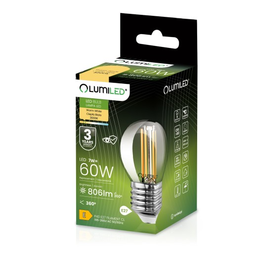 LED GUĽOVÁ žiarovka E27 7W 3000K FILAMENT LUMILED