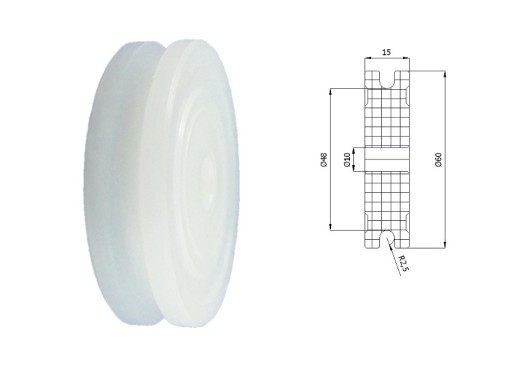 Valček bez ložísk, priemer 60 mm, priemer 10 mm, s priemerom kábla 5 mm