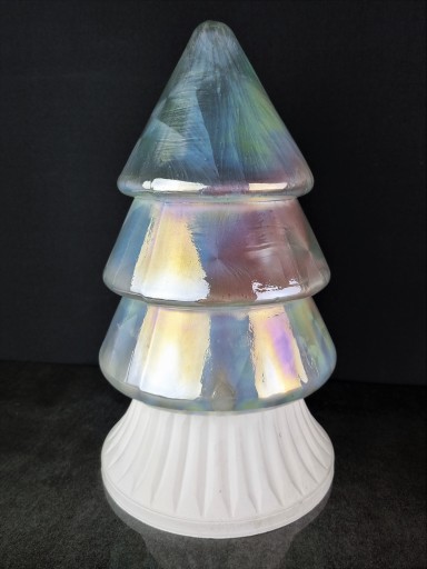 SKLENENÁ SVIEČKA V TVARE VIANOČNÉHO STROMČEKA LED VLOŽKA, VEĽKÝ SKLENENÝ VIANOČNÝ STROMČEK, 32CM.