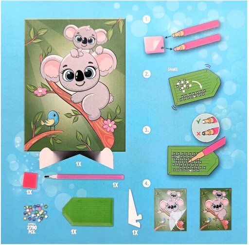 DIAMANTOVÁ MAĽBA VEĽKÝ OBRAZ 18cm x 23cm!! MEDVEDY KOALA ROBTE SAMI!!